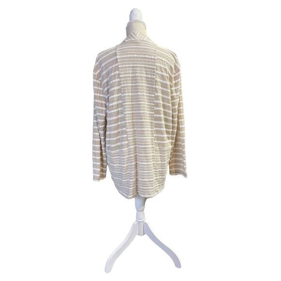 Chicos Cardigan Womens XL Ivory Beige White Striped Long Sleeve Open Drape Front - Picture 7 of 11